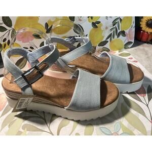 Toms Diana Blue Washed Denim Women's Platform Wedge Sandals Size 9 US